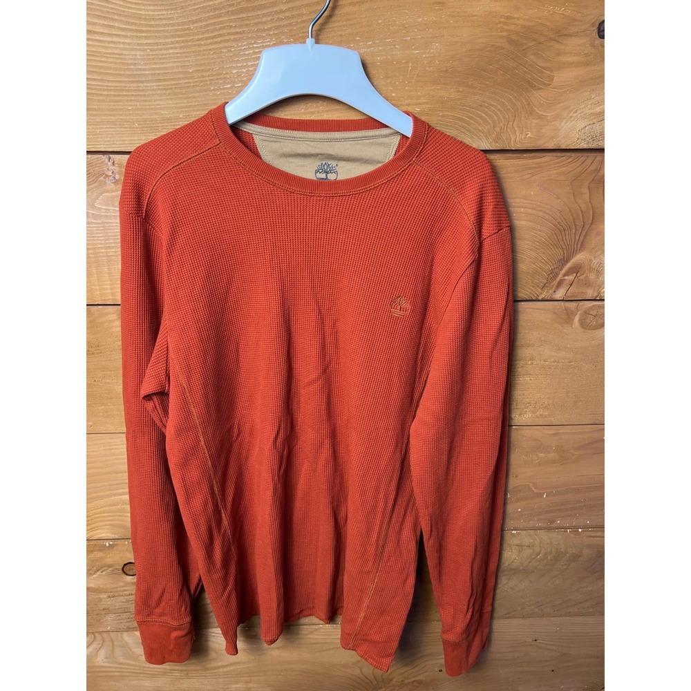 Timberland Men's Orange Waffle Knit Long Sleeve Thermal Shirt Medium Casual Cozy